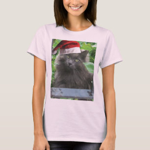 Camiseta Navidades Gato de pelo largo gris azul ruso