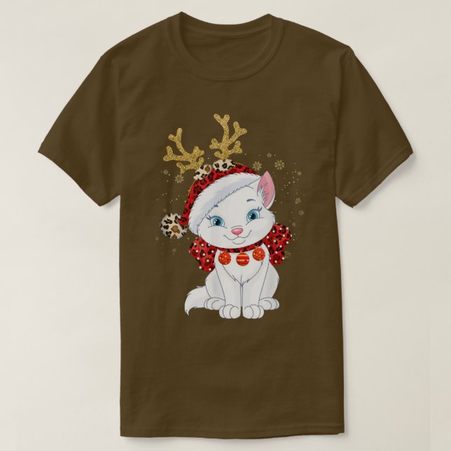 Camiseta Navidades Gato Ropa de renos Lámparas Hombres Muje (Diseño del anverso)