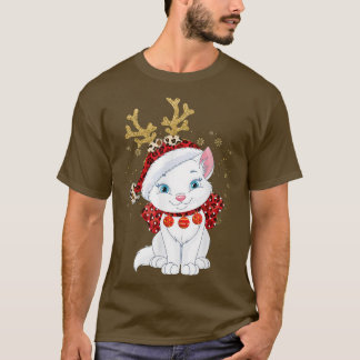 Camiseta Navidades Gato Ropa de renos Lámparas Hombres Muje