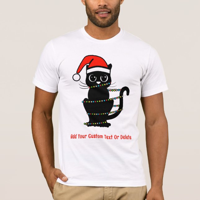 Camiseta Navidades gatos graciosos negros alumbran a Santa  (Anverso)