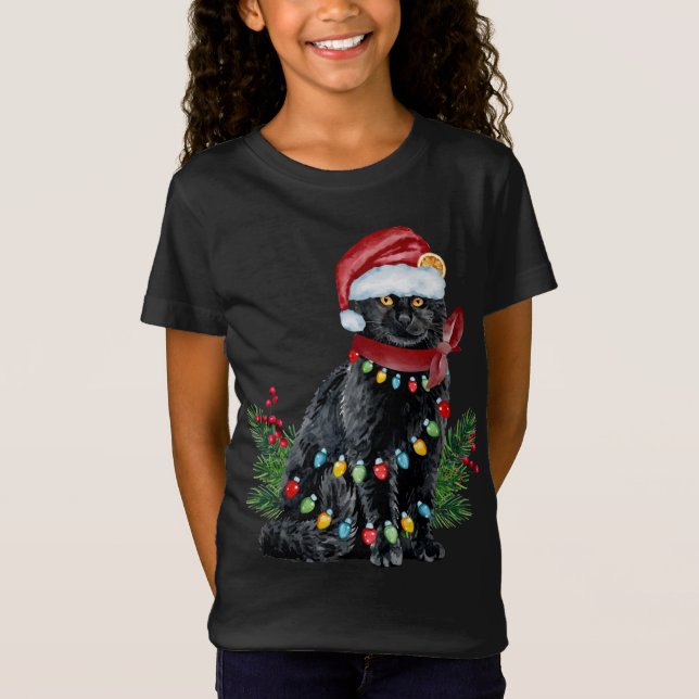 Camiseta Navidades gatos negros iluminan a gato que ama div (Anverso)