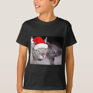 Camiseta Navidades Gatos Ruso Gris Azules