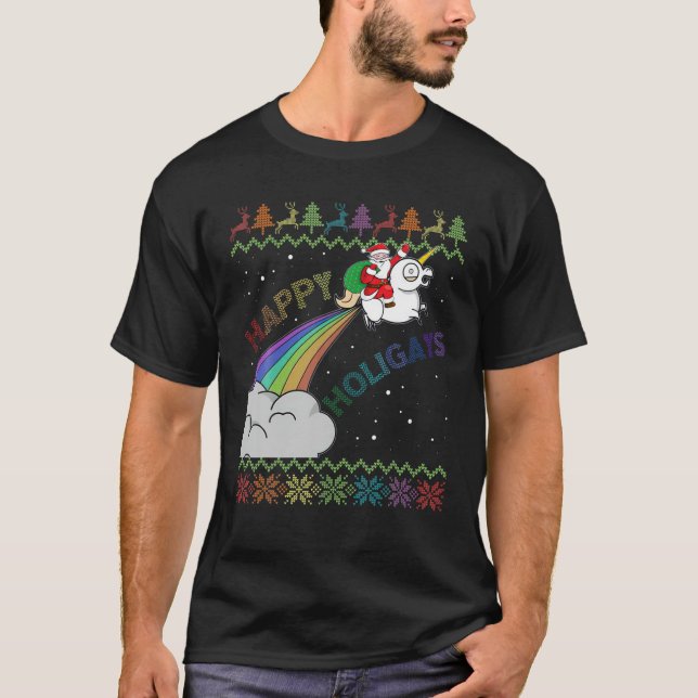 Camiseta Navidades gay de Holigays Pajamas Santa Riding Uni (Anverso)