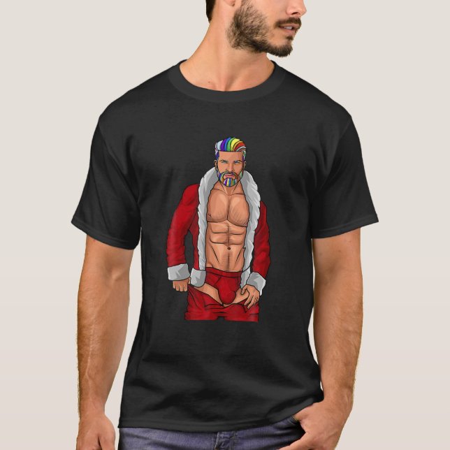 Camiseta Navidades Gay Santa Claus LGBTQ Rainbow Funny Xmas (Anverso)