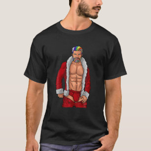 Camiseta Navidades Gay Santa Claus LGBTQ Rainbow Funny Xmas