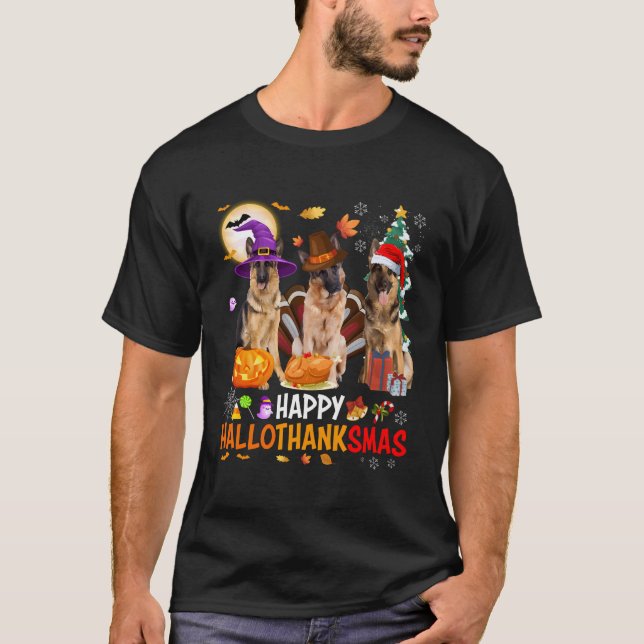 Camiseta Navidades German Shepherd Santa Halloween Hallotha (Anverso)