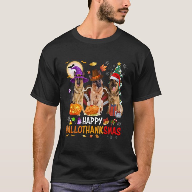 Camiseta Navidades German Shepherd Santa Halloween Hallotha (Anverso)