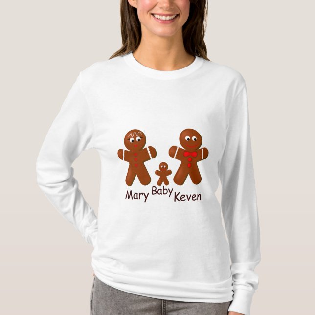Camiseta Navidades Gingerbread Familia de Tres Damas LS (Anverso)