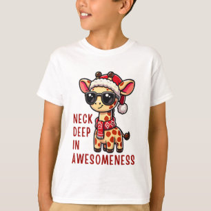 Camiseta Navidades Giraffe con gafas de sol, Santa Fiesta