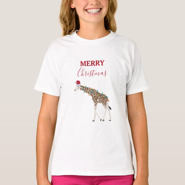 Camiseta Navidades Giraffe divertidos animales con Santa Ha (Anverso)