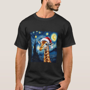 Camiseta Navidades Giraffe Santa Hat Van Gogh Starry Night