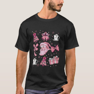 Camiseta Navidades Girly Coquette Bow Cute Santa Claus Pink