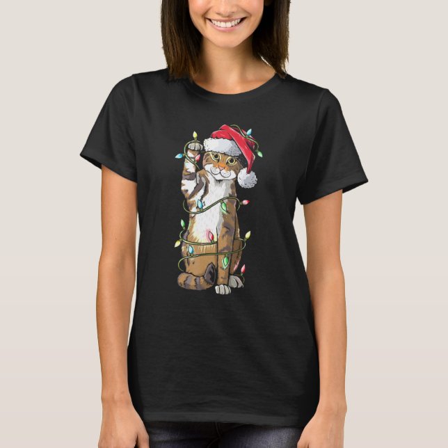 Camiseta Navidades Gorras del gato Santa Claus alumbran a c (Anverso)