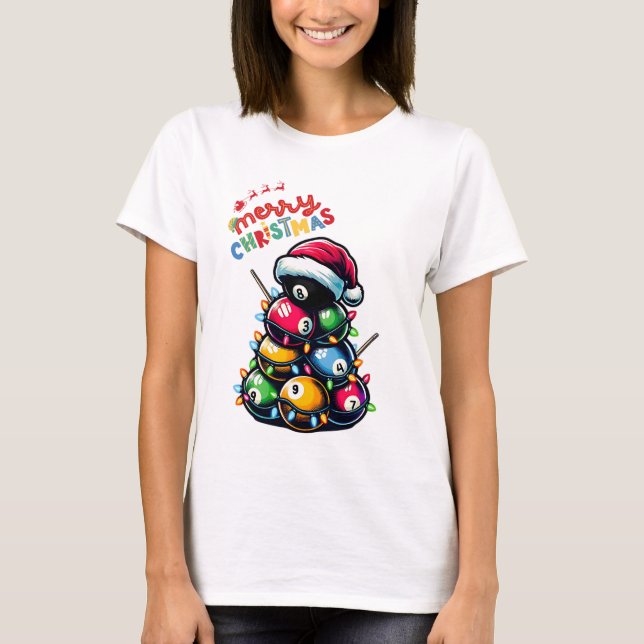 Camiseta Navidades Gorras Xmas de Billiard Ball Pile Pool C (Anverso)