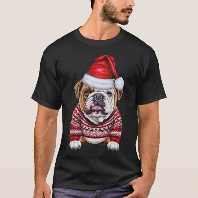 Camiseta Navidades graciosos de Bulldog lindo (Anverso)