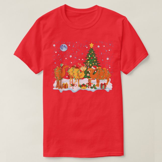 Camiseta Navidades graciosos de camello reno iluminan (Diseño del anverso)
