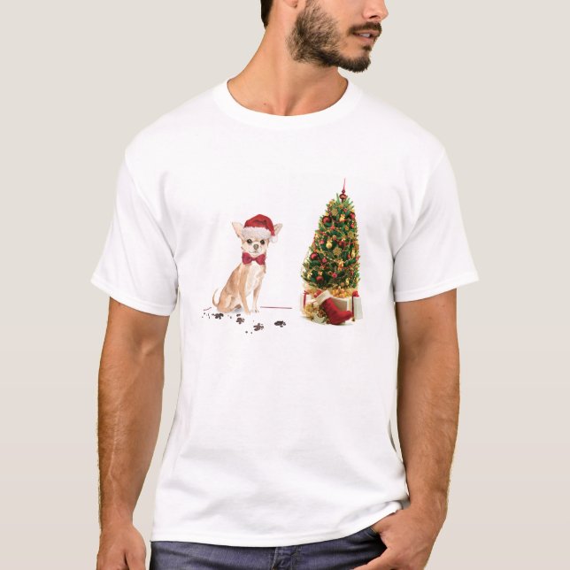 Camiseta Navidades graciosos de Chihuahua con un árbol (Anverso)