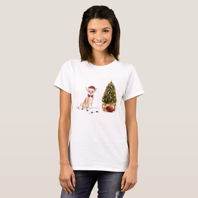 Camiseta Navidades graciosos de Chihuahua con un árbol (Anverso completo)