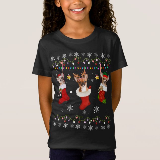Camiseta Navidades graciosos de Chihuahua encienden luces d (Anverso)