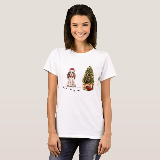 Camiseta Navidades graciosos de Cocker Brown con un árbol (Anverso completo)