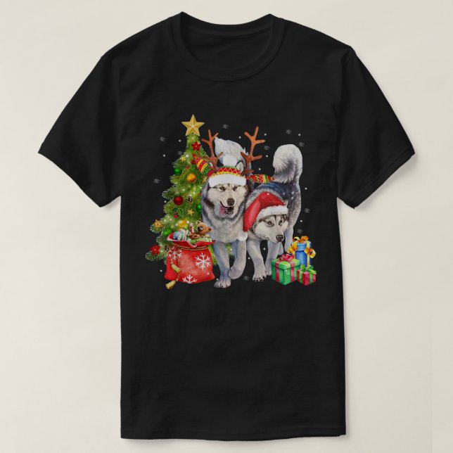Camiseta Navidades graciosos de Husky Santa Hat navideño re (Diseño del anverso)