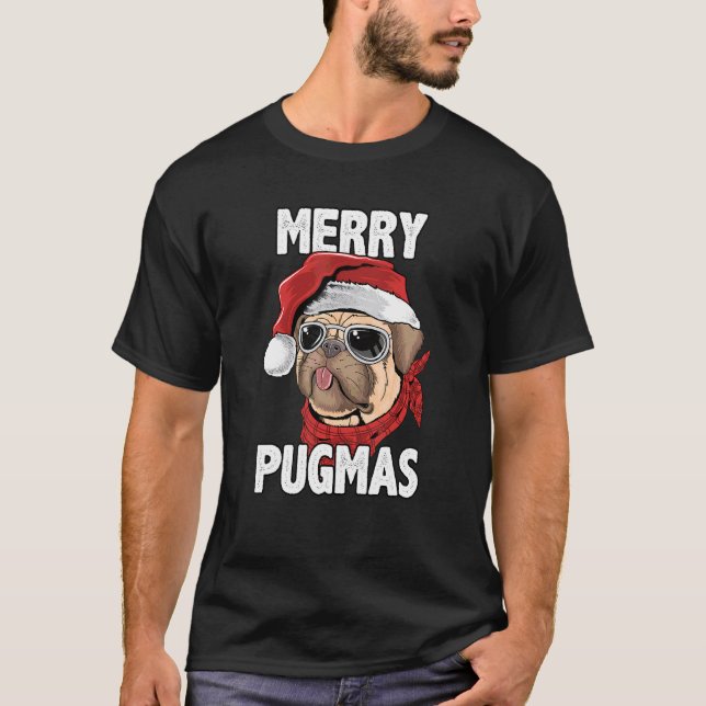 Camiseta Navidades graciosos de Merry Pugmas Pug Santa Hat  (Anverso)