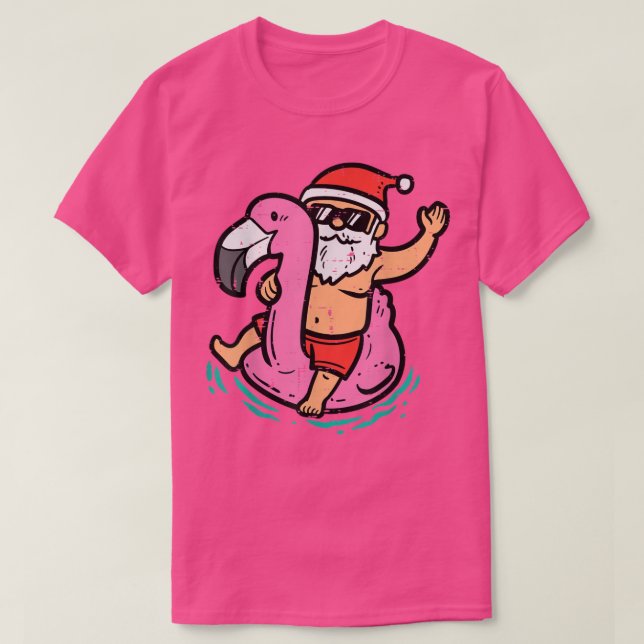 Camiseta Navidades Graciosos De Santa Flamingo En Julio Sum (Diseño del anverso)