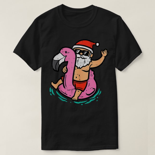 Camiseta Navidades Graciosos De Santa Flamingo En Julio Sum (Diseño del anverso)