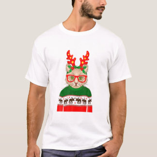Camiseta Navidades graciosos de un gato hippie