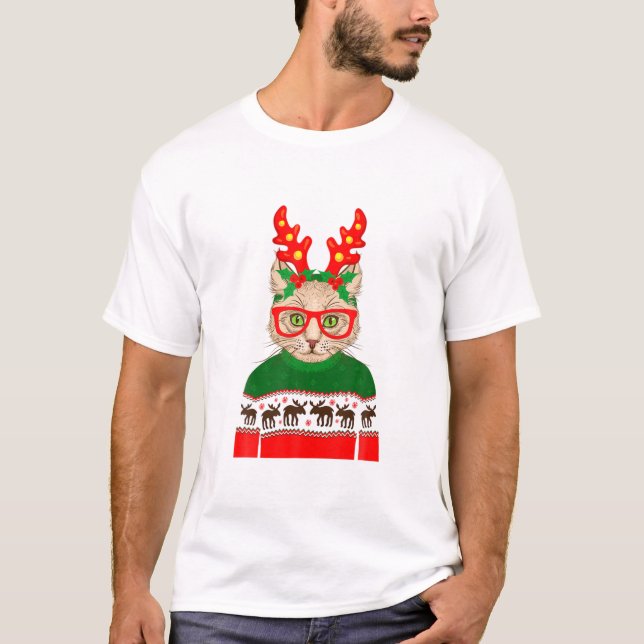 Camiseta Navidades graciosos de un gato hippie (Anverso)