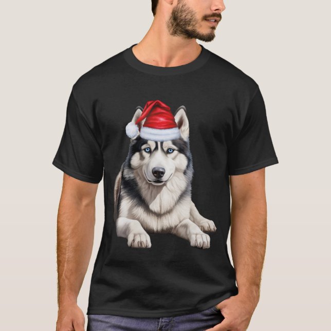 Camiseta Navidades graciosos del perro Husky chiberiano Lov (Anverso)