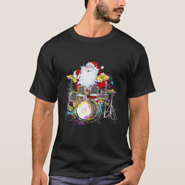 Camiseta Navidades graciosos Santa Jugando Los Tambores El  (Anverso)