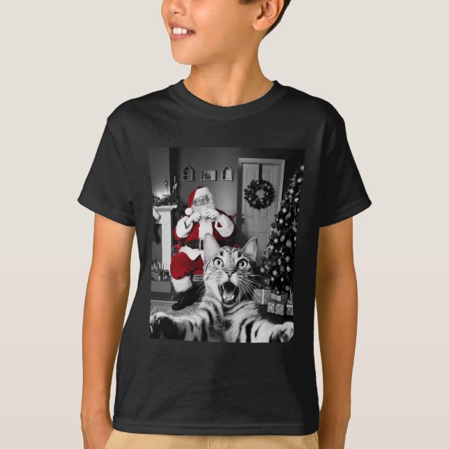 Camiseta Navidades Graciosos Selfie De Gato Con Santa Claus (Anverso)