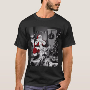 Camiseta Navidades Graciosos Selfie De Gato Con Santa Claus