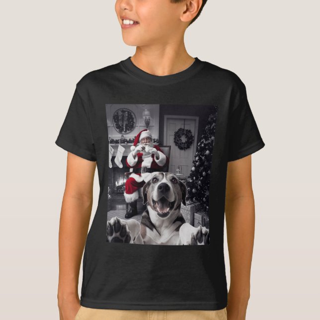 Camiseta Navidades Graciosos Selfie De Perro Con Santa Clau (Anverso)