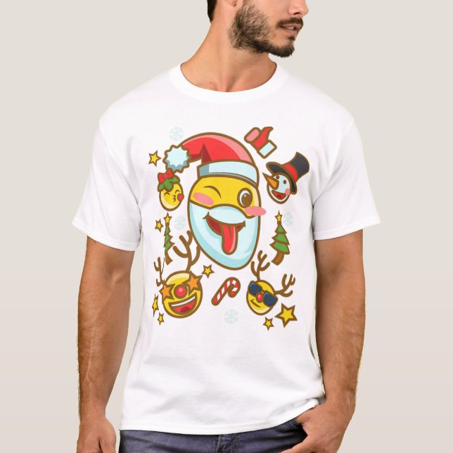 Camiseta Navidades graciosos sonríen a Emoticon Santa Hat X (Anverso)