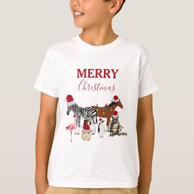 Camiseta Navidades graciosos y adorables Animals Santa Hats (Anverso)