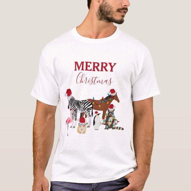 Camiseta Navidades graciosos y adorables Animals Santa Hats (Anverso)