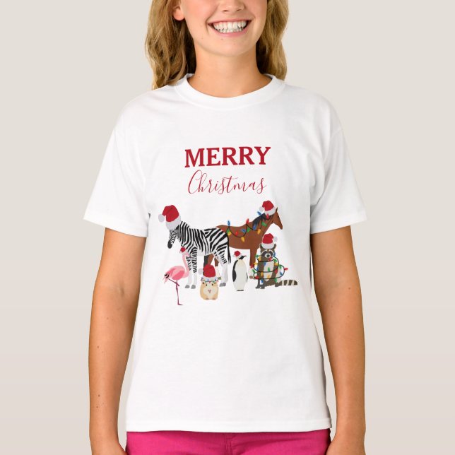 Camiseta Navidades graciosos y adorables Animals Santa Hats (Anverso)