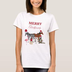Camiseta Navidades graciosos y adorables Animals Santa Hats