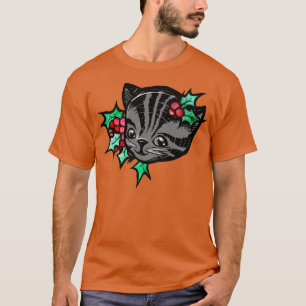 Camiseta Navidades Gris Holly Tiras de tigre Gris Gatito