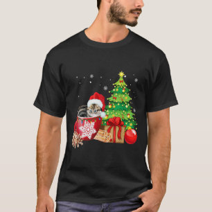 Camiseta Navidades Gris Tabby Gato Feo Luz de árbol de navi