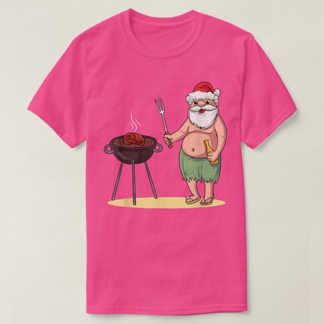 Camiseta Navidades hawaianos de BBQ Santa Claus en la camis (Diseño del anverso)