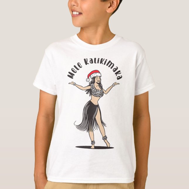 Camiseta Navidades hawaianos Hula Skirt Chica Santa Hat Mel (Anverso)