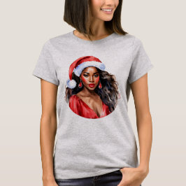 Camiseta Navidades Hermosa Mujer Negra Santa Hat