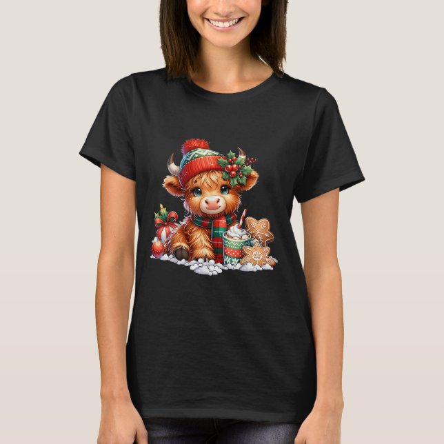 Camiseta Navidades Highland Cow Cute Heifer Cow Santa Hat M (Anverso)