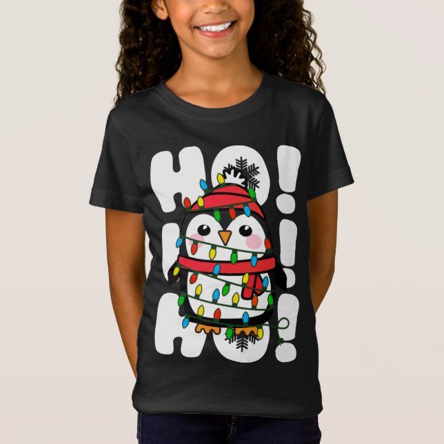 Camiseta Navidades Ho Ho Ho Ho iluminan el pingüino (Anverso)