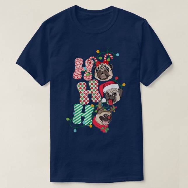 Camiseta Navidades Ho Ho Ho Ho Pug Dog Lover Funny Felices  (Diseño del anverso)