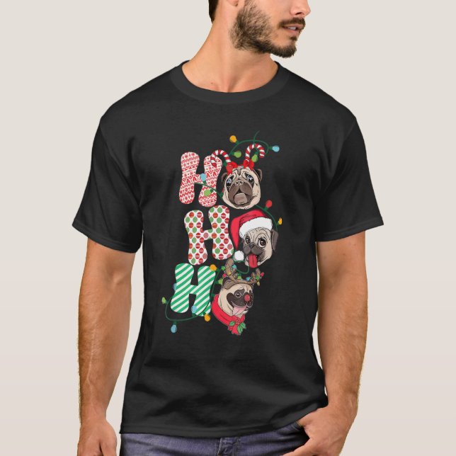 Camiseta Navidades Ho Ho Ho Ho Pug Perro Por Xmas De Perro (Anverso)