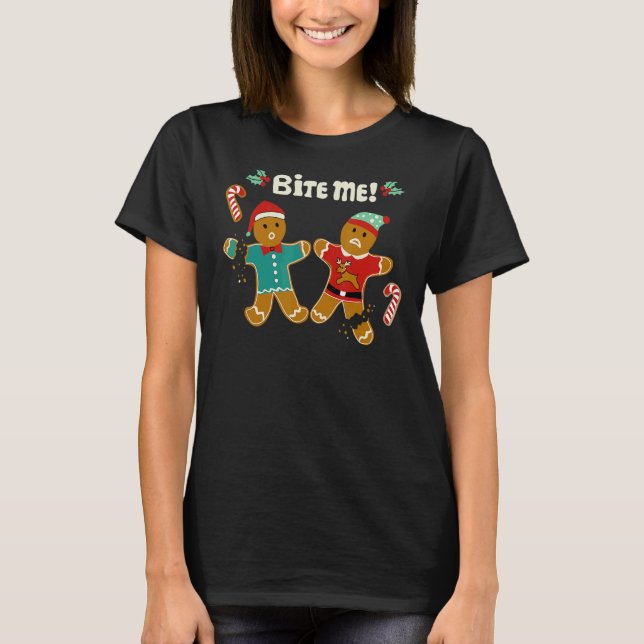 Camiseta Navidades Holiday Gingerbread Men Cookie Bite Me (Anverso)